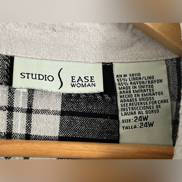 Linen Blend Womens Size 24W Studio Ease Woman Plaid Button Up Shirt Collar - Picture 6 of 9